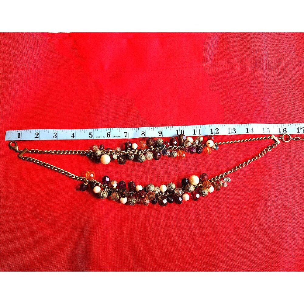 Cluster Necklace in Multi Color Beads -2 Strand Chunky Gold-Tone -18in - Picture 2 of 7
